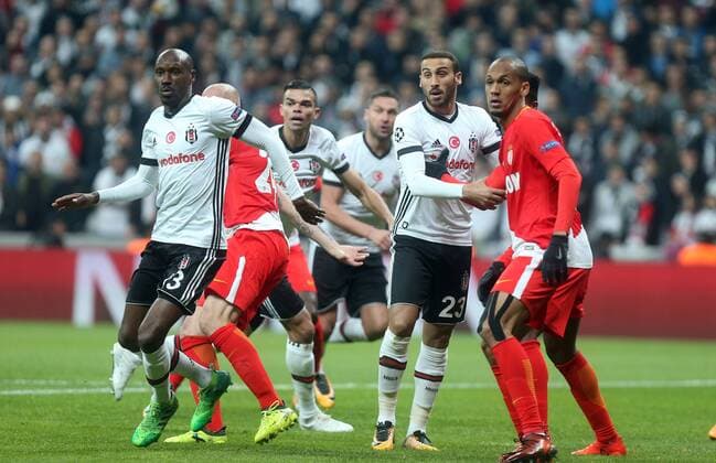 Cenk Tosun; Atiba Hutchinson of Besiktas during Besiktas vs. Monaco UEFA Champions League game at Vodafone Park, Istanbul, November 1st, 2017.  Copyright: TolgaxAdanali 15844141