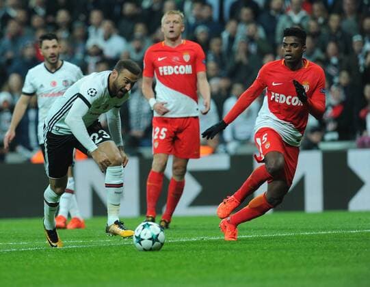 Cenk Tosun of Besiktas and Jamerson of Monaco during the UEFA Champions league Group G match between Besiktas and Monaco at Vodafone Arena in Istanbul on November 01 , 2017. 