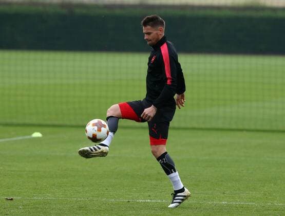 November 1, 2017 - London, England, United Kingdom - Arsenal s Mathieu Debuchy.during a Arsenal training session ahead of the UEFA Europa League Group H match against Red Star Belgrade (Crvena Zvezda) at Arsenal training centre , London Colney on 1 Nov 2017 St.Albans, England Arsenal Training and press conference PK Pressekonferenz  - ZUMAn230 20171101_zaa_n230_033 Copyright: xKieranxGalvinx