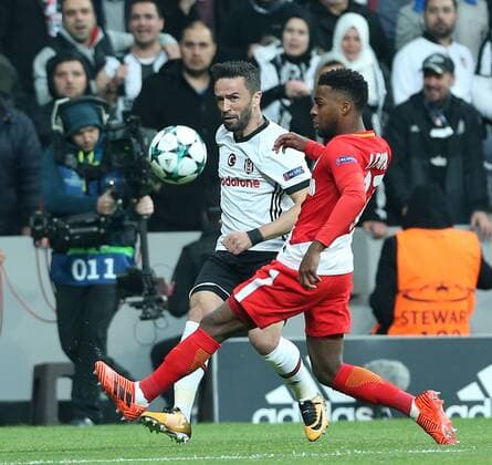 Gokhan Gonul of Besiktas andThomes Lemar of Monaco during the UEFA Champions league Group G match between Besiktas and Monaco at Vodafone Arena in Istanbul on November 01 , 2017. 