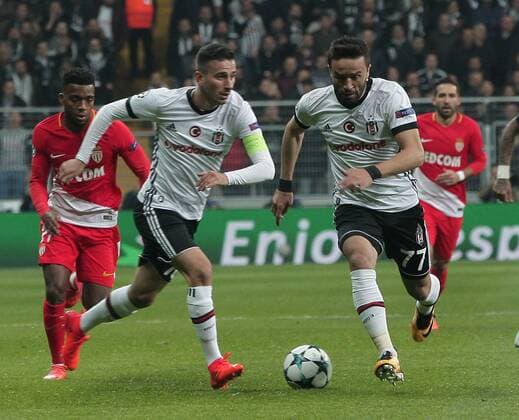 Gokhan Gonul (R) of Besiktas during the UEFA Champions league Group G match between Besiktas and Monaco at Vodafone Arena in Istanbul on November 01 , 2017. 