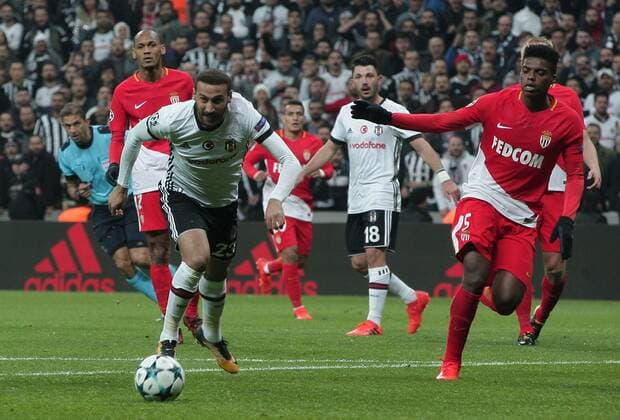 Cenk Tosun of Besiktas and Jamerson of Monaco during the UEFA Champions league Group G match between Besiktas and Monaco at Vodafone Arena in Istanbul on November 01 , 2017. 
