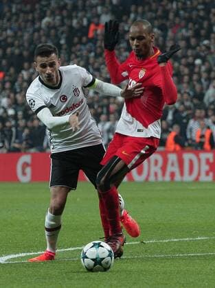 Oguzhan Ozyakup of Besiktas and Fabinho of Monaco during the UEFA Champions league Group G match between Besiktas and Monaco at Vodafone Arena in Istanbul on November 01 , 2017. 