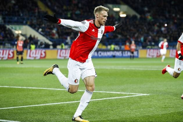 Nicolai Jorgensen of Feyenoord during the UEFA Champions League group F match between Shakhtar Donetsk and Feyenoord Rotterdam at Metalist Stadium on November 01, 2017 in Kharkiv, Ukraine UEFA Champions League 2017 2018 xVIxVIxImagesx xMauricexvanxSteenxIVx 9182365