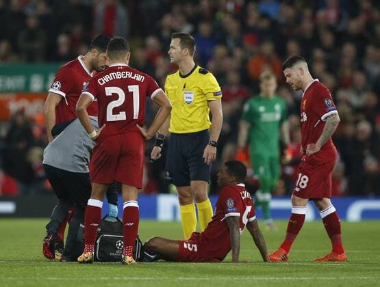 Georgina Wijnaldum of Liverpool injured during the Champions League Group E match at Anfield Stadium, Liverpool. Picture date: November 1st 2017. Picture credit should read: Andrew Yates Sportimage EDITORIAL USE ONLY. No use with unauthorised audio, video, data, fixture lists, club league logos or live services. Online in-match use limited to 120 images, no video emulation. No use in betting, games or single club league player publications.