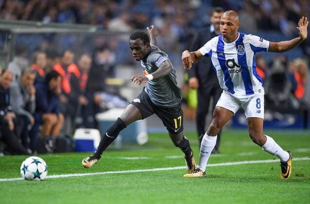 FOOTBALL CHAMPIONS LEAGUE SEASON 2017 2018 GROUP PHASE FC Porto RB Leipzig 01 11 2017 Bruma left RB Leipzig against Yacine Brahimi re FC Porto Porto