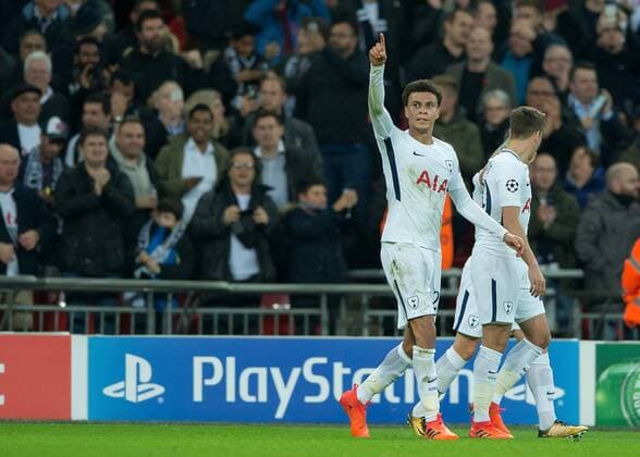 Dele Alli of Tottenham Hotspur celebrates scoring the opening goal during the UEFA Champions League group H match between Tottenham Hotspur and Real Madrid at Wembley Stadium, London, England on 1 November 2017. Copyright: xVincexMignottx 17460006