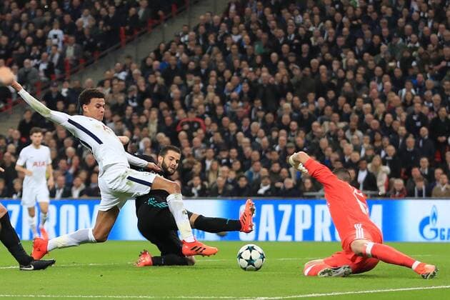 1st November 2017, Wembley Stadium, London, England; UEFA Champions League, Tottenham Hotspur versus Real Madrid; Dele Alli of Tottenham Hotspur connects with a cross and scores making it 1-0  ActionPlus11946893