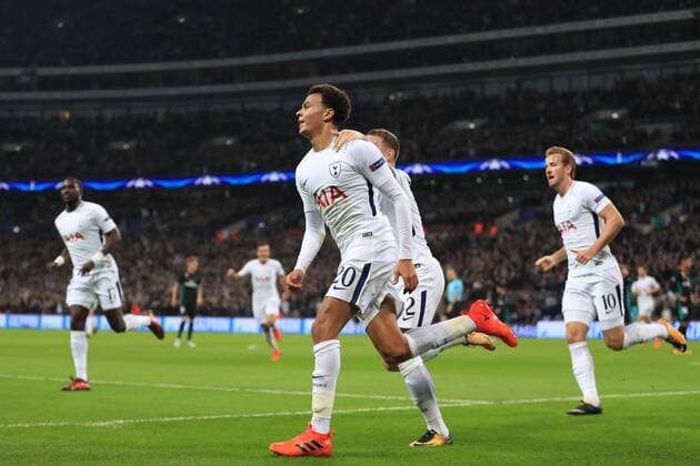 1st November 2017, Wembley Stadium, London, England; UEFA Champions League, Tottenham Hotspur versus Real Madrid; Dele Alli of Tottenham Hotspur celebrates after scoring as he makes it 1-0  ActionPlus11946897