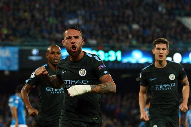 Esultanza dopo il gol di Nicolas Otamendi Manchester City goal celebration Napoli 01-11-2017 Stadio San Paolo Football Calcio UEFA Champions League 2017 2018 Napoli - Manchester City Group F Foto Cesare Purini Insidefoto cesarexpurini