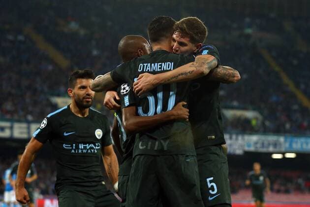 Esultanza dopo il gol di Nicolas Otamendi Manchester City goal celebration Napoli 01-11-2017 Stadio San Paolo Football Calcio UEFA Champions League 2017 2018 Napoli - Manchester City Group F Foto Cesare Purini Insidefoto cesarexpurini