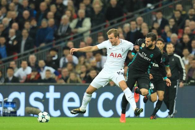 1st November 2017, Wembley Stadium, London, England; UEFA Champions League, Tottenham Hotspur versus Real Madrid; Harry Kane of Tottenham Hotspur battles with Isco of Real Madrid  ActionPlus11946905