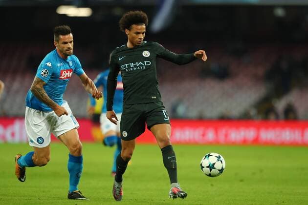 Christian Maggio Napoli e Leroy Sane’ Manchester City Napoli 01-11-2017 Stadio San Paolo Football Calcio UEFA Champions League 2017 2018 Napoli - Manchester City Group F Foto Cesare Purini Insidefoto cesarexpurini