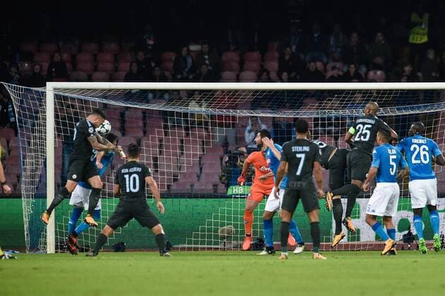 Nicol‡s Otamendi of Manchester City scores first goal during the UEFA Champions League group F match between Napoli and Manchester City at Stadio San Paolo, Naples, Italy on 1 November 2017. Copyright: xGiuseppexMaffiax 17480024