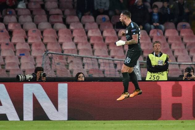 Nicol‡s Otamendi of Manchester City celebrates scoring first goal during the UEFA Champions League group F match between Napoli and Manchester City at Stadio San Paolo, Naples, Italy on 1 November 2017. Copyright: xGiuseppexMaffiax 17480025