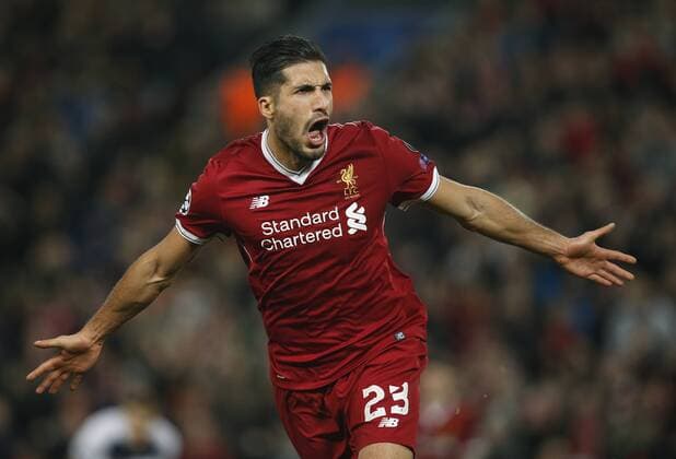 Emre Can of Liverpool celebrates scoring the second goal during the Champions League Group E match at Anfield Stadium, Liverpool. Picture date: November 1st 2017. Picture credit should read: Andrew Yates Sportimage EDITORIAL USE ONLY. No use with unauthorised audio, video, data, fixture lists, club league logos or live services. Online in-match use limited to 120 images, no video emulation. No use in betting, games or single club league player publications.