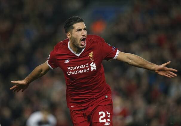 Emre Can of Liverpool celebrates scoring the second goal during the Champions League Group E match at Anfield Stadium, Liverpool. Picture date: November 1st 2017. Picture credit should read: Andrew Yates Sportimage EDITORIAL USE ONLY. No use with unauthorised audio, video, data, fixture lists, club league logos or live services. Online in-match use limited to 120 images, no video emulation. No use in betting, games or single club league player publications.