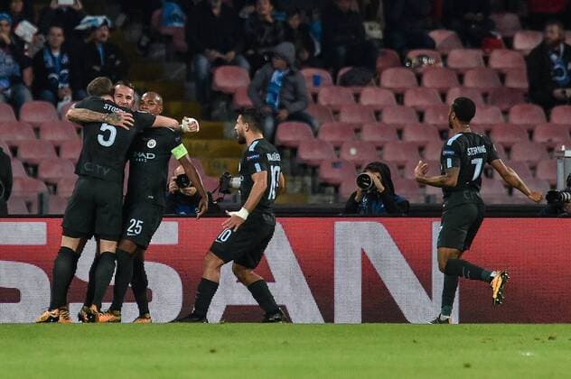 Nicolas Otamendi of Manchester City celebrates scoring first goal during the UEFA Champions League group F match between Napoli and Manchester City at Stadio San Paolo Naples Italy on 1 November 2017 Photo by Giuseppe Maffia  xGiuseppexMaffiax xUKSPx AFP7x xNapolixvxManchesterxCity,xItaly,xNovx1thx2017x