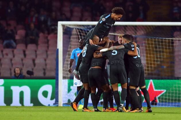 Esultanza dopo il gol di John Stones Manchester City goal celebration Napoli 01-11-2017 Stadio San Paolo Football Calcio UEFA Champions League 2017 2018 Napoli - Manchester City Group F Foto Cesare Purini Insidefoto cesarexpurini