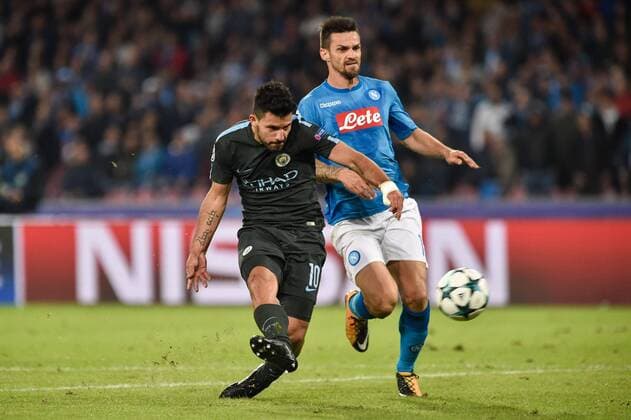 Sergio Aguero of Manchester City scores third goal during the UEFA Champions League group F match between Napoli and Manchester City at Stadio San Paolo, Naples, Italy on 1 November 2017. Copyright: xGiuseppexMaffiax 17480054