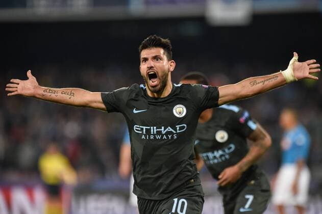 Sergio Aguero of Manchester City celebrates scoring third goal during the UEFA Champions League group F match between Napoli and Manchester City at Stadio San Paolo, Naples, Italy on 1 November 2017. Copyright: xGiuseppexMaffiax 17480057