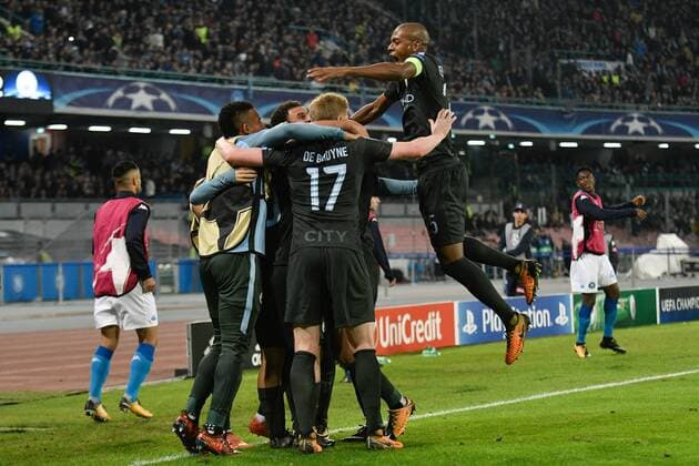 Bilder des Tages - SPORT Sergio Aguero of Manchester City celebrates scoring third goal during the UEFA Champions League group F match between Napoli and Manchester City at Stadio San Paolo, Naples, Italy on 1 November 2017. Copyright: xGiuseppexMaffiax 17480063
