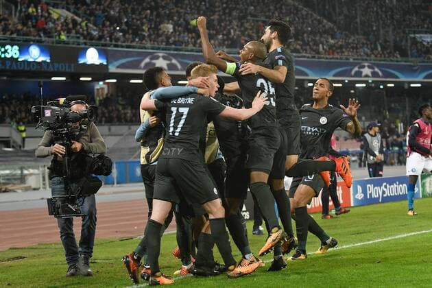Sergio Aguero of Manchester City celebrates scoring third goal during the UEFA Champions League group F match between Napoli and Manchester City at Stadio San Paolo, Naples, Italy on 1 November 2017. Copyright: xGiuseppexMaffiax 17480064