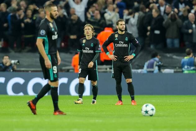 London England 01 11 2017 UEFA Champions League 2017 18 Season Group Stage Group H 4 Matchday Tottenham Hotspur Real Madrid Karim Benzema Real Madrid Luka Modric Real Madrid Nacho Real Madrid disappointed disappointment DeFodi048