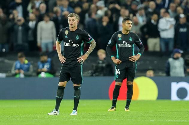 London England 01 11 2017 UEFA Champions League 2017 18 Season Group Stage Group H 4 Gameday Tottenham Hotspur Real Madrid Toni Kroos Real Madrid Casemiro Real Madrid disappointed disappointment DeFodi048