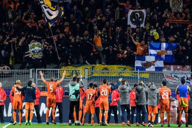 Apoels SPieler celebrate with the fans in the Champions League match between Borussia Dortmund and Apoel FC on 01 11 2017 Dortmund Copyright: xSchuelerx xEibnerx-xPressefotox EP_EER