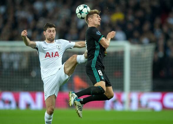 Ben Davies of Tottenham Hotspur and Toni Kroos of Real Madrid in action during the UEFA Champions League group H match between Tottenham Hotspur and Real Madrid at Wembley Stadium, London, England on 1 November 2017. Copyright: xVincexMignottx 17460016