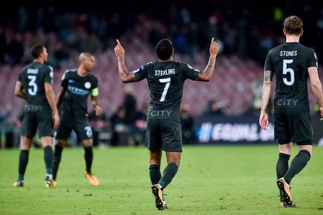 Raheem Sterling of Manchester City celebrates scoring fourth goal during the UEFA Champions League group F match between Napoli and Manchester City at Stadio San Paolo, Naples, Italy on 1 November 2017. Copyright: xGiuseppexMaffiax 17480100