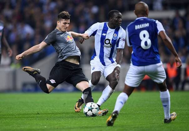 FOOTBALL CHAMPIONS LEAGUE SEASON 2017 2018 GROUP PHASE FC Porto RB Leipzig 01 11 2017 Marcel Sabitzer li RB Leipzig takes off from Porto