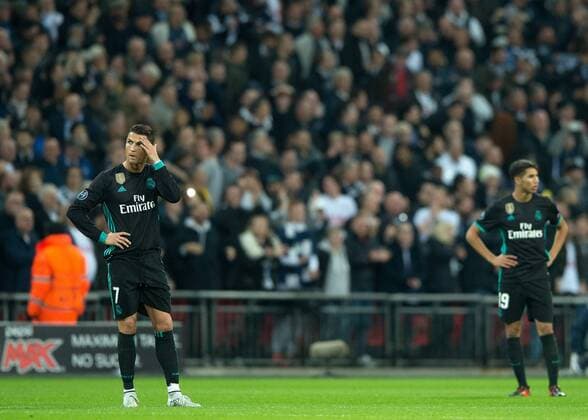 Cristiano Ronaldo of Real Madrid and look dejected during the UEFA Champions League group H match between Tottenham Hotspur and Real Madrid at Wembley Stadium London England on 1 November 2017 Photo by Vince Mignott  xVincexMignottx xUKSPx xAFP7x xTottenhamxvxRealxMadrid,xUK,xNovx1thx2017x