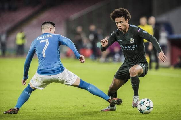 1st November 2017, Stadio San Paolo, Naples, Italy; UEFA Champions League, Napoli versus Manchester City; Lero Sane beats Callej& xf3;n with a body fake  ActionPlus11946975