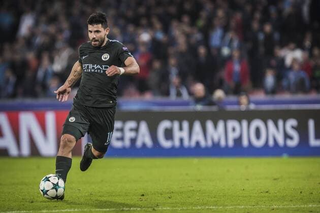 1st November 2017, Stadio San Paolo, Naples, Italy; UEFA Champions League, Napoli versus Manchester City; Forward Sergio Aguero of Manchester City in action with the ball during the match  ActionPlus11946986