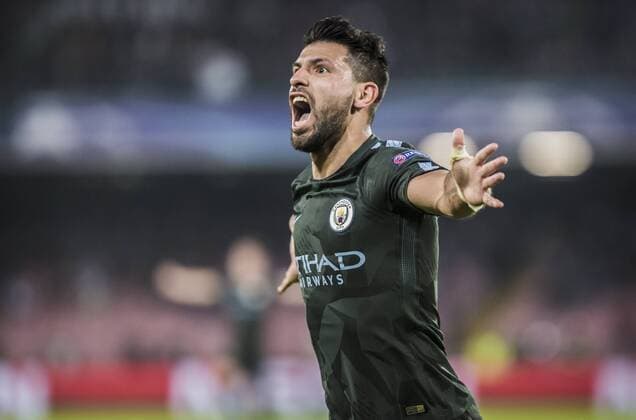 1st November 2017, Stadio San Paolo, Naples, Italy; UEFA Champions League, Napoli versus Manchester City; Forward Sergio Aguero of Manchester City celebrates his goal after scoring  ActionPlus11946991