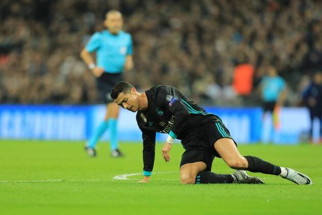1st November 2017, Wembley Stadium, London, England; UEFA Champions League, Tottenham Hotspur versus Real Madrid; A dejected Cristiano Ronaldo of Real Madrid hits the turf as another chance is missed  ActionPlus11947001