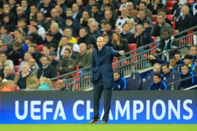 1st November 2017, Wembley Stadium, London, England; UEFA Champions League, Tottenham Hotspur versus Real Madrid; Real Madrid Manager Zinedine Zidane looks frustrated as his team struggle for possession  ActionPlus11947025