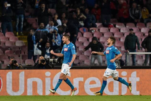 November 1, 2017 - Naples, Italy - Jorginho of Napoli celebrate scoring second goal during the UEFA Champions League match between Napoli v Manchester City at San Paolo Stadium, Naples, Italy on 1 November 2017. Napoli v Manchester City - UEFA Champions League  - ZUMAn230 20171101_zaa_n230_394 Copyright: xGiuseppexMaffiax