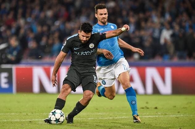 November 1, 2017 - Naples, Italy - Sergio Aguero of Manchester City scores third goal during the UEFA Champions League match between Napoli v Manchester City at San Paolo Stadium, Naples, Italy on 1 November 2017. Napoli v Manchester City - UEFA Champions League  - ZUMAn230 20171101_zaa_n230_399 Copyright: xGiuseppexMaffiax