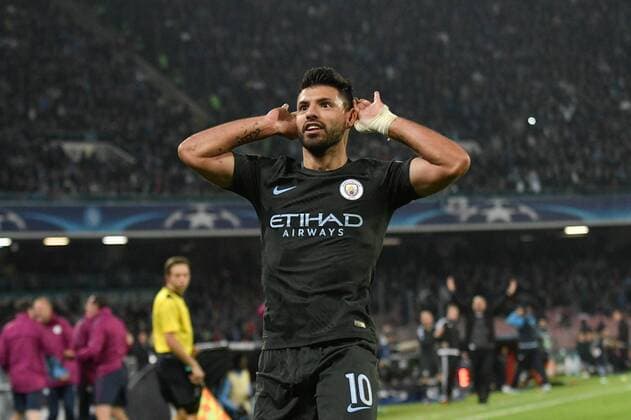 November 1, 2017 - Naples, Italy - Sergio Aguero of Manchester City celebrates scoring third goal during the UEFA Champions League match between Napoli v Manchester City at San Paolo Stadium, Naples, Italy on 1 November 2017. Napoli v Manchester City - UEFA Champions League  - ZUMAn230 20171101_zaa_n230_407 Copyright: xGiuseppexMaffiax