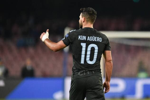 November 1, 2017 - Naples, Italy - Sergio Aguero of Manchester City celebrates scoring third goal during the UEFA Champions League match between Napoli v Manchester City at San Paolo Stadium, Naples, Italy on 1 November 2017. Napoli v Manchester City - UEFA Champions League  - ZUMAn230 20171101_zaa_n230_416 Copyright: xGiuseppexMaffiax
