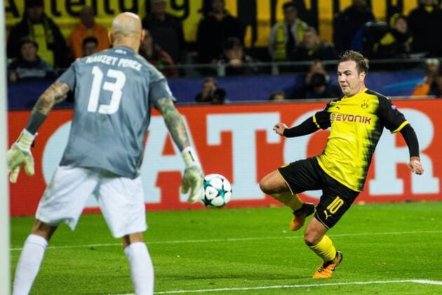 GER UEFA CL Borussia Dortmund GER vs Apoel Nicosia CYP 01 11 2017 Signal Iduna Park Dortmund GER UEFA CL Borussia Dortmund GER vs Apoel Nicosia CYP pictured picture shows Shot on goal by Mario Goetze Borussia Dortmund 10 nordphotox xRauch nph00251