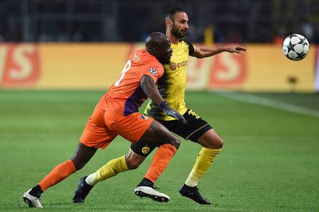 Football Champions League group stage Borussia Dortmund APOEL Nicosia on 01 11 2017 in Signal Iduna Park in Dortmund Mickael Pote Nicosia front Ömer Toprak Dortmund behind xRx