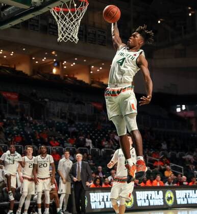 November 01, 2017: Miami Hurricanes guard Lonnie Walker IV (4) goes up for a slam dunk during the NCAA College League USA exhibition basketball game between the Newberry College Wolves and the University of Miami Hurricanes at the Watsco Center in Coral Gables, Florida. Miami won 106-79. CSM NCAA Basketball 2017: Newberry College vs Miami NOV 01 - ZUMAc04_ 20171101_zaf_c04_037 Copyright: xMarioxHoubenx