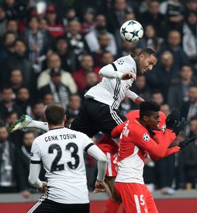 (171102) -- ISTANBUL, Nov. 2, 2017 -- Ricardo Quaresma(Up) of Besiktas jumps to head the ball during during the UEFA Championships League Group G match between Turkey s Besiktas and France s Monaco in Istanbul, Turkey, on Nov. 1, 2017. The match ended with a 1-1 draw. ) (SP)TURKEY-ISTANBUL-SOCCER-UEFA CHAMPIONS LEAGUE-BESIKTAS VS MONACO HexCanling 
