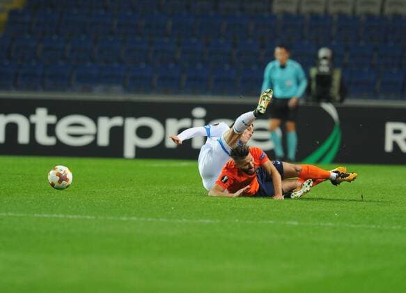 Tunay Torun (R) of Basaksehir and Nico Schulz 16 of Hoffenhein during the UEFA Europa League group C match between Istanbul Basaksehir and Hoffenheim at Basaksehir Fatih Terim Stadium in Istanbul, Turkey, on November 02, 2017. 