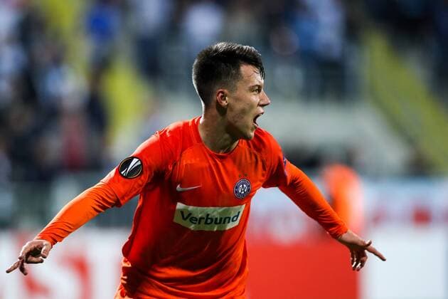 SOCCER - UEFA EL, Rijeka vs A.Wien RIJEKA,CROATIA,02.NOV.17 - SOCCER - UEFA Europa League, group stage, HNK Rijeka vs FK Austria Wien. Image shows the rejoicing of Dominik Prokop (A.Wien). GEPAxpictures xMaticxKlansek