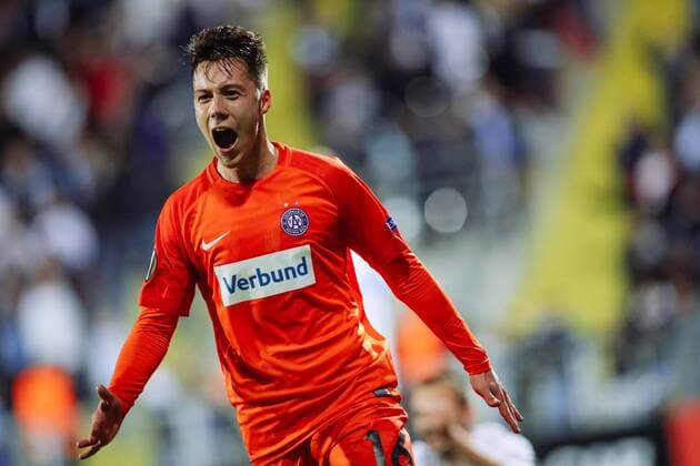 SOCCER - UEFA EL, Rijeka vs A.Wien RIJEKA,CROATIA,02.NOV.17 - SOCCER - UEFA Europa League, group stage, HNK Rijeka vs FK Austria Wien. Image shows the rejoicing of Dominik Prokop (A.Wien). GEPAxpictures xMaticxKlansek